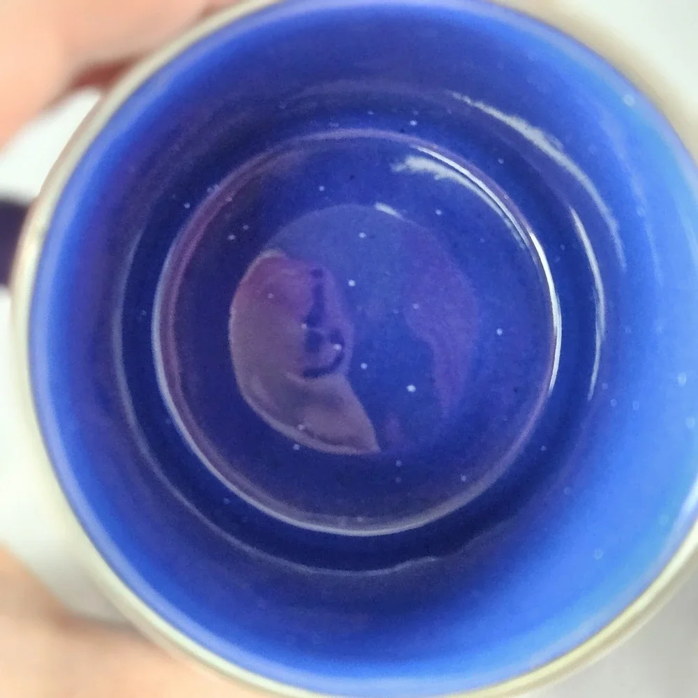2 Enamelware Coffee Water Cup Blue Speckled 3-1/4